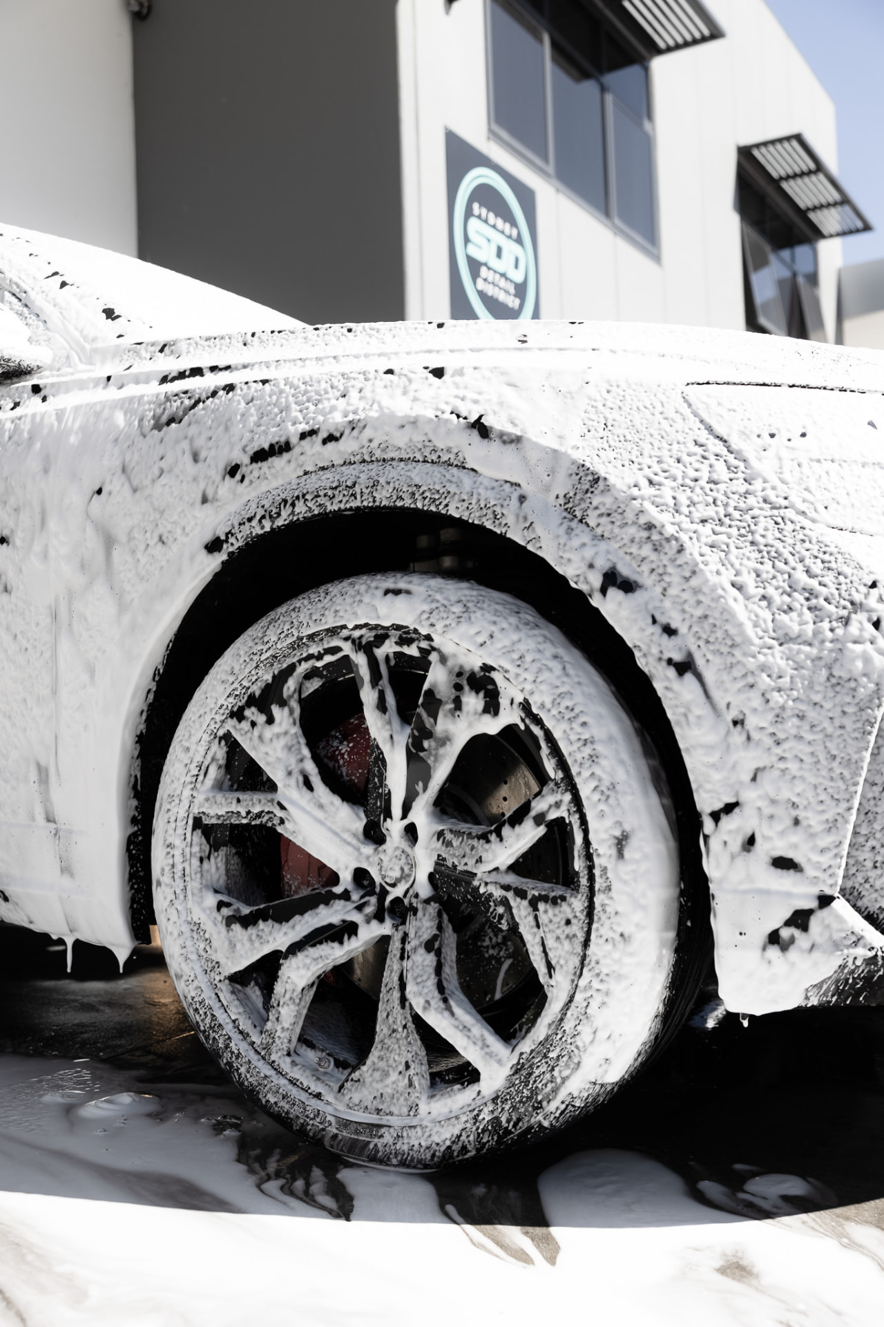 Detailed wheel during vehicle preparation at the shared workshop